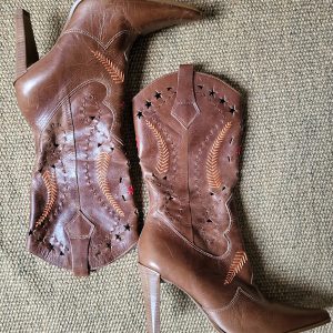 Vintage 90s does 70s 'El Dantes' Brown Leather Platform Boots (Size UK 6 EU  39)