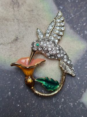 Brooch Hummingbird with Flower 