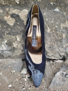 Black Suede Stilettos. 