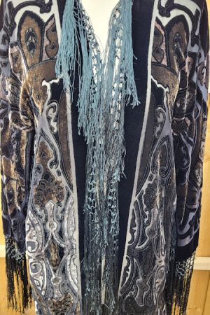 Besarani Black Gold Bronze Silk Velvet Devore Kimono Jacket